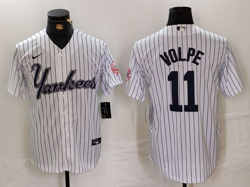 Men New York Yankees 11 Volpe White stripe Three generations of joint names Nike 2024 MLB Jersey style 3